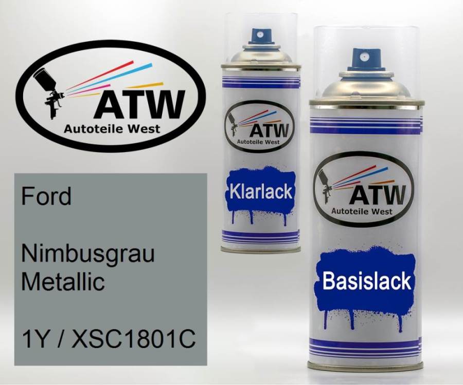 Ford, Nimbusgrau Metallic, 1Y / XSC1801C: 400ml Sprühdose + 400ml Klarlack - Set, von ATW Autoteile West.